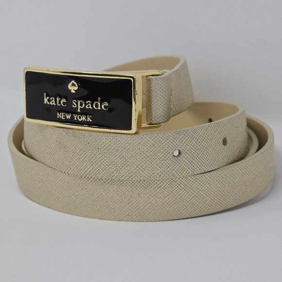 Kate Spade New York Gold Tone Leather Belt Black Logo Buckle XL main image 11